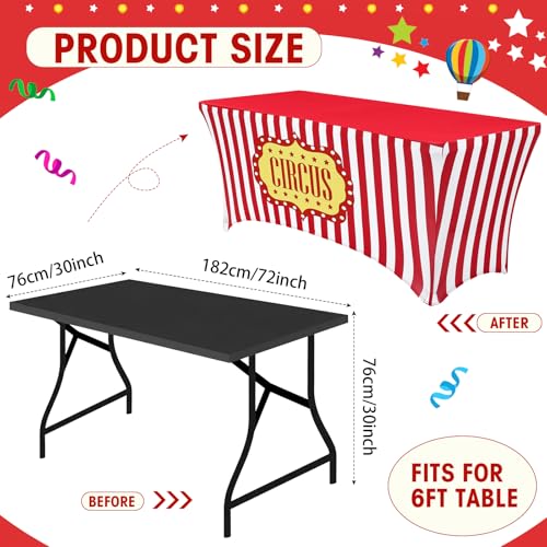 Moukeren Carnival Spandex Table Cloth - Red & White Circus 6ft