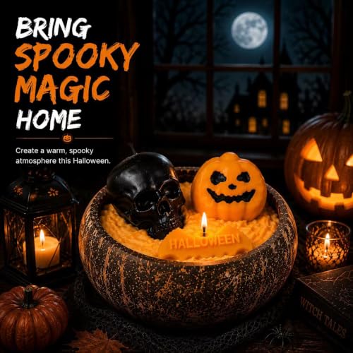 Halloween Skull Candle - Pumpkin Soy Wax Decor & Gift