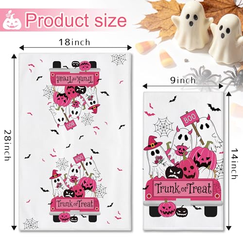 Pink Halloween Kitchen Towels - Ghost Hand Towels, Spooky Decor, Hexagram