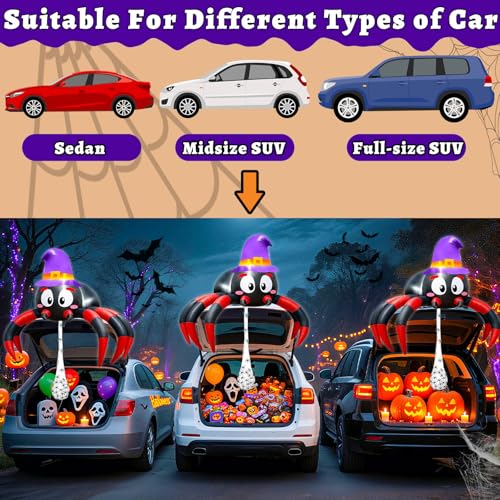 Halloween Inflatable Spider Car Decoration Kit with LEDs for SUV Truck Parade