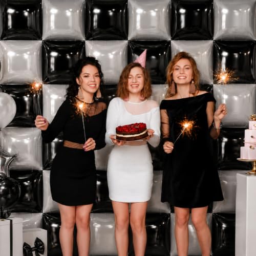 Black and Pearl White Square Foil Balloon Wall Backdrop - 36PCS D03