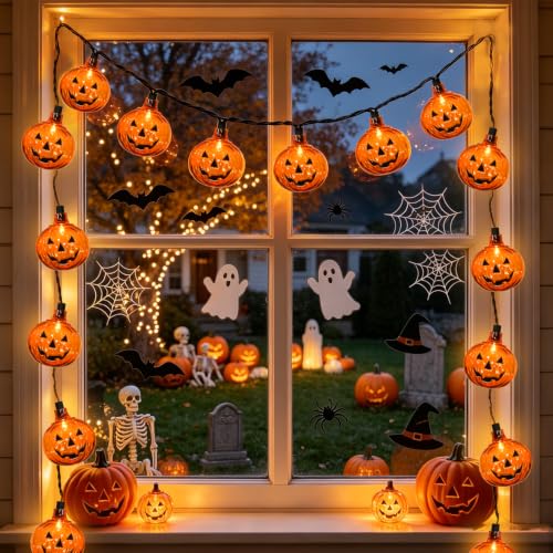 Jack O Lantern LED Halloween Pumpkin String Lights - 12Ft, 20 Bulbs, Clear Variation