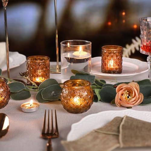 Amber Votive Candle Holders Set of 24 Glass Tea Light Holders for Wedding Home Decor