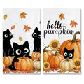 Hexagram Fall Kitchen Towels Set - Black Cat & Pumpkin Design, 18 x 28 Inches