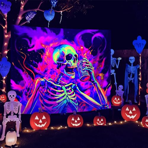 Halloween Blacklight Tapestry - UV Reactive Wall Decor 79" x 59" - Variation C