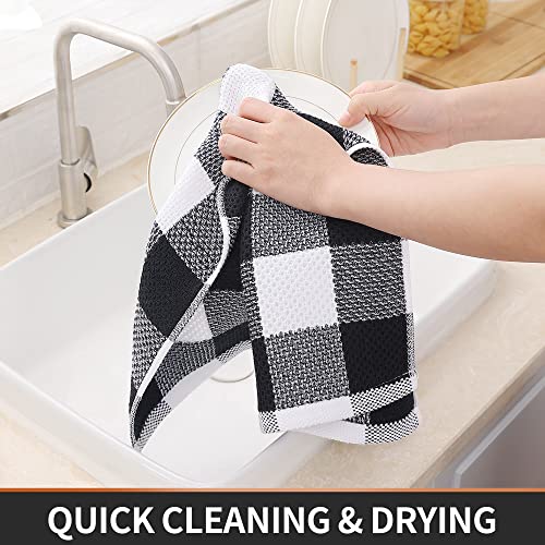 White & Black Check Cotton Waffle Weave Kitchen Towels 13x28 Inches - 4 Pack