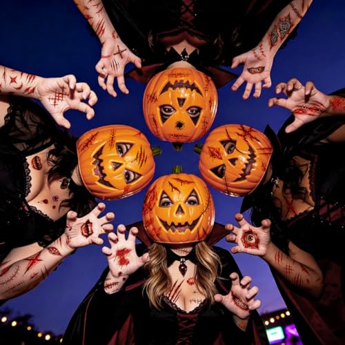 Halloween Fake Scar Tattoos for Face & Body - 18 Large Sheets, Realistic Horror Effects