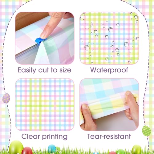 Easter Plaid Gradient Checkered Plastic Tablecloth Roll - 100ft x 54in, Party Decor