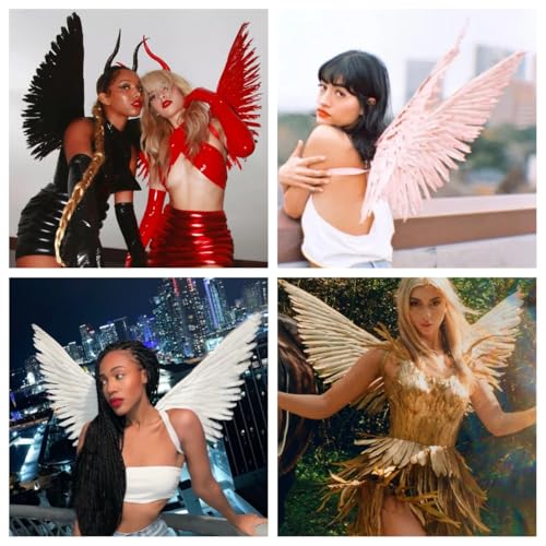 Black Angel Wings and Halo Headband Set Costume Accessory for Adults & Kids - Halloween, Cosplay, Parties (Black)