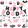 Pink Halloween Party Decorations Girl Set with Banner and Ghost Swirls