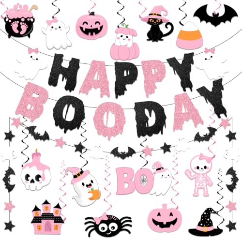 Pink Halloween Party Decorations Girl Set with Banner and Ghost Swirls