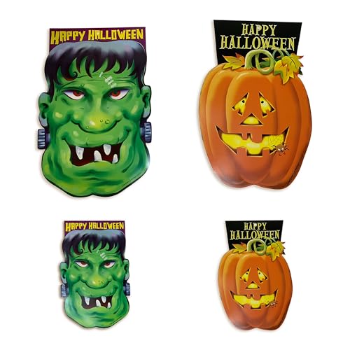 Halloween Decor Kit with Frankenstein Heads and Jack-O'-Lanterns - Spooky Hanging Decorations