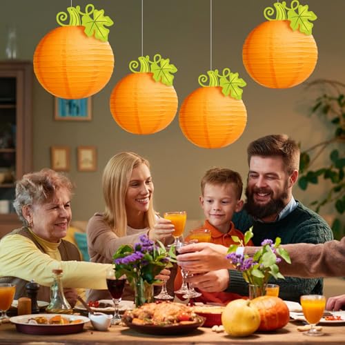 Halloween Pumpkin Hanging Paper Lanterns Set - 6 Pieces 10/12 Inch Fall Decor
