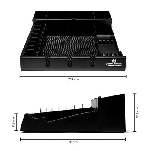 Gentlemen Republic Barber Station Organizer - Multi-Compartment Countertop Tray for Clippers, Trimmers & Other Tools Storage. Ideal for Busy Barbers and Stylists, Maximize Efficiency - Black