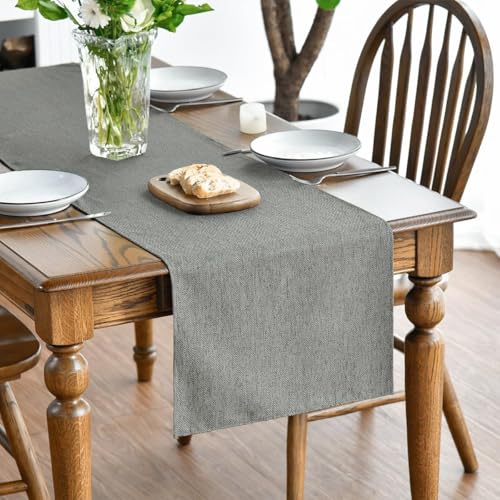 Light Grey Table Runner 13x36 Inch - Seasonal Washable Kitchen Dining Decor