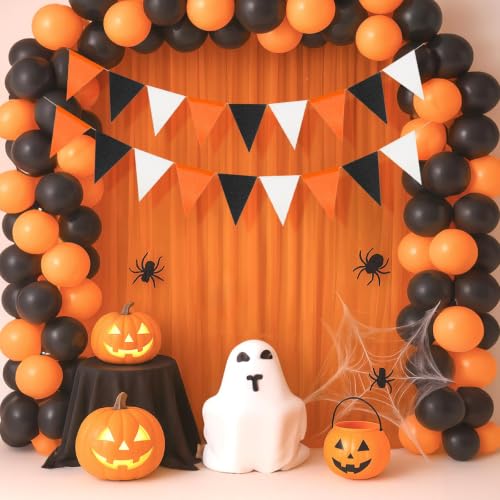 Halloween Bunting Pennant Flags - Black & Orange, 39Ft Burlap Banner Set
