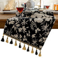 Botanical Floral Black Boho Table Runner - 13 x 71 Inches, Floral Black Variation