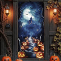 Halloween Door Cover - Large Spooky Pumpkin Castle Bat Backdrop Decor 35x79 Inches