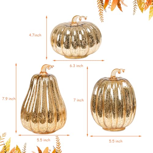Gold Mercury Glass Pumpkin Light Set - Fall Harvest Halloween Decor