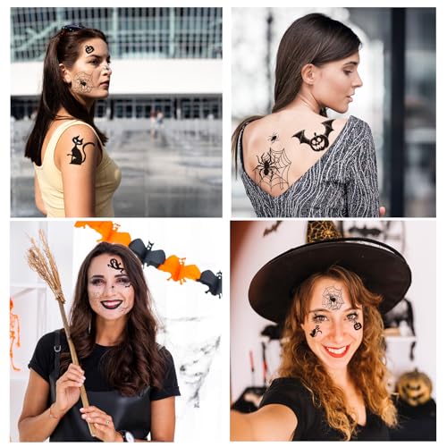 Halloween Eye Tattoos Set with Skull Spider Web Bats Face Stickers for Adults & Kids