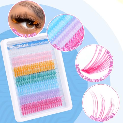 Colored Lash Extensions 280 Pcs - Wispy, Vibrant 16-18MM, DIY Eyelash Clusters