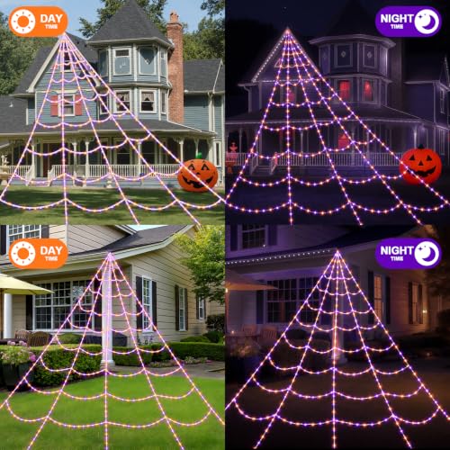 Halloween Spider Web Lights with 455 LEDs and Remote Control - 16.4Ft Outdoor Indoor Decoration