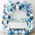 Winter Balloon Arch Kit with Polar Bear Penguin Seal Decorations - Blue, White, Silver, Variation