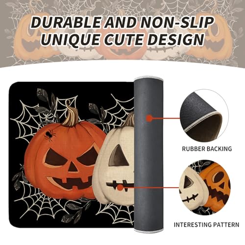 Halloween Kitchen Rugs Set of 2 - Black Pumpkin Spider Web Floor Mats - Halloween Non-Slip Washable Home Decor - Pumpkin Variation