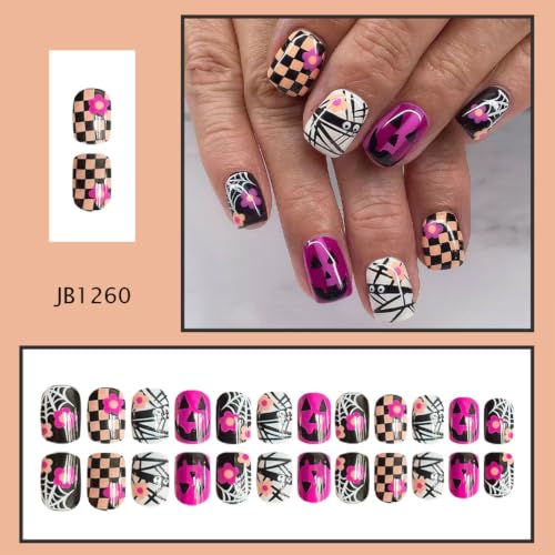 Halloween Short Square Press On Nails - Purple Mummy Fake Nails Variation 26
