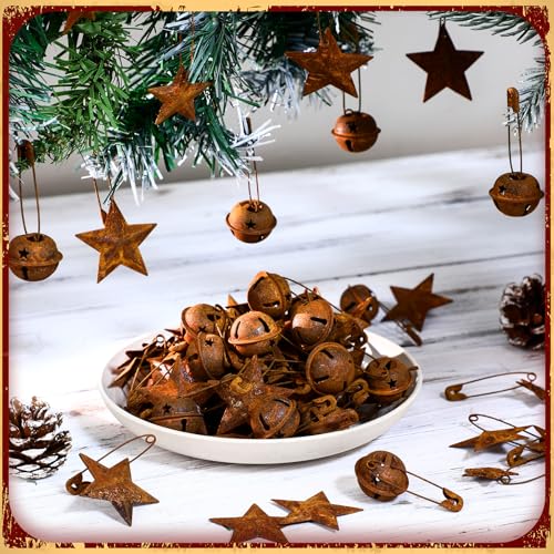 Rustic Christmas Jingle Bell and Star Safety Pins - 200 pcs Holiday Decor