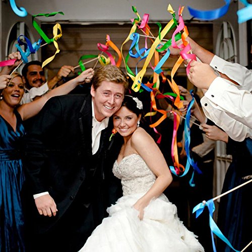 100PCS Wedding Ribbon Wands with Silk Fairy Streamers - Party Send Off Favors - White