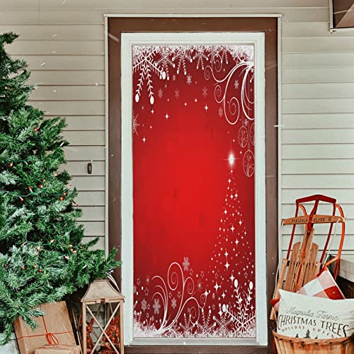 Winter Snowflake Door Cover - Christmas Porch Banner A 35 x 79 Inch