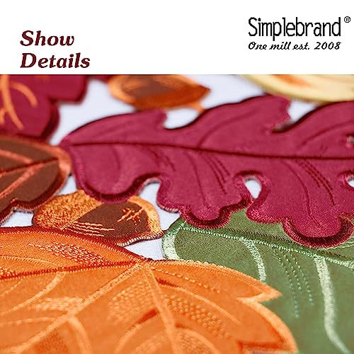 Fall Harvest Table Runner 54 Inch with Embroidered Maple Leaves - Coffee, 13" W