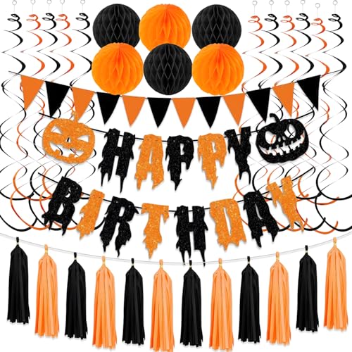 Halloween Birthday Party Decorations Kit - Black & Orange Festive Set