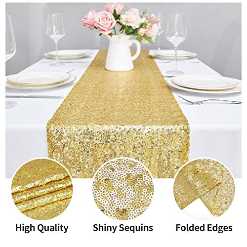 Gold Sequin Table Runner Set - 12x72 Inch, 6PCS, Wedding & Party Decor