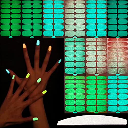 12 Sheets Luminous Full Wrap Nail Polish Strips - Glow in The Dark Nail Decals with Nail File
