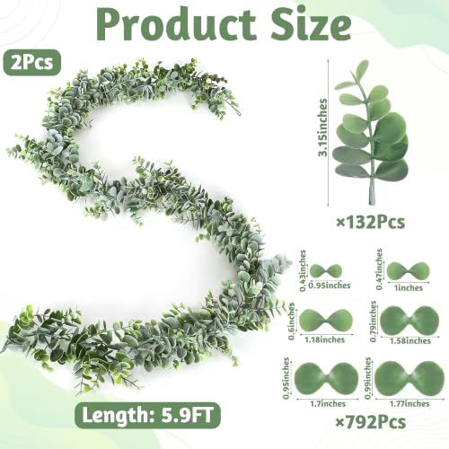 2-Pack Faux Eucalyptus Garland - 11.8FT Artificial Vines for Home & Wedding Decor (Green, 2 Pcs)