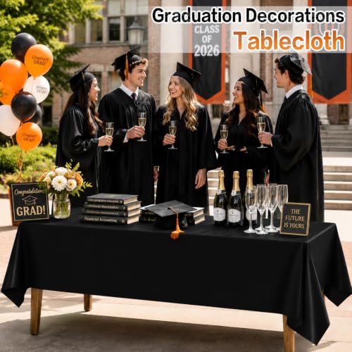 Black Disposable Tablecloths 12 Pack for 6ft Rectangular Tables - Halloween Party Supplies