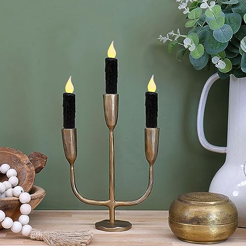 Black Glitter Flameless Taper Candles Set of 3 with Timer - 4-3/4 Inch