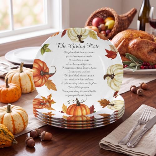 Pumpkin Thanksgiving Melamine Dinner Plates Set - 4 Pieces, 10 Inch Fall Tableware