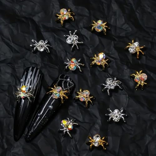 Silver Spider Nail Charms - 20Pcs Halloween 3D Alloy Nail Art Decorations