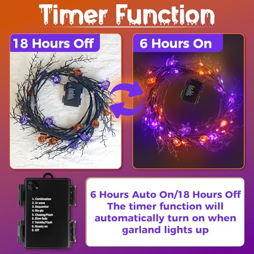 Halloween Willow Vine Twig Lights - Pumpkin & Bat Decor Set, 6ft Waterproof String with Timer