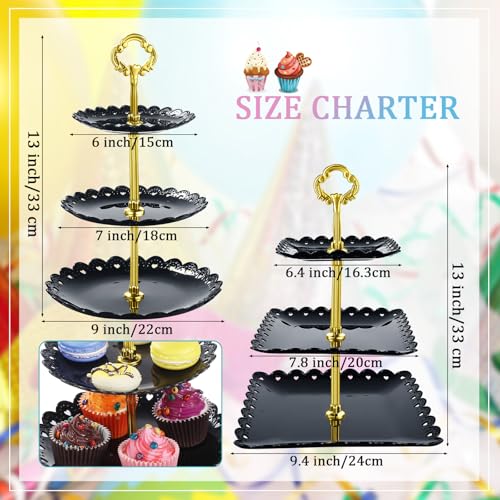 Honeydak 3 Sets 3-Tier Cupcake Stand Cake Dessert Display - Black