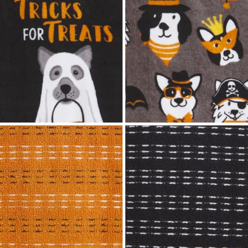 Halloween Kitchen Towel Set Ghost Dog & Puppy Prints - 4 Pack with Variety