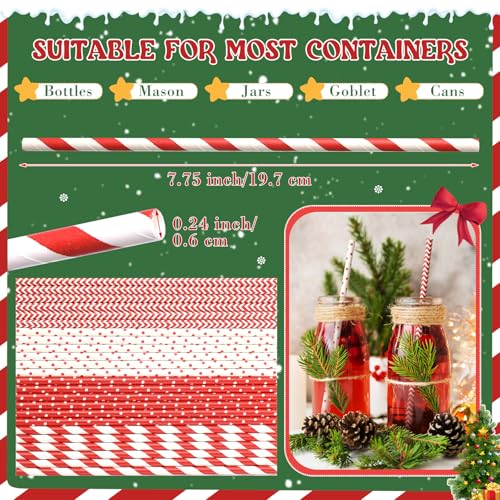 Christmas Paper Straws 500 Pcs - Red & White Stripe Dot, Holiday Party Supplies
