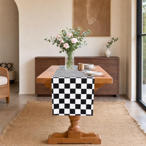 Black & White Gingham Table Runner - Halloween 13x118 Inch - QueenDream Variation