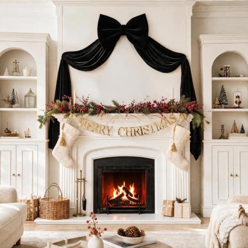 Black Velvet Christmas Bow Tree Topper - 24x71 Inch Giant Holiday Decor