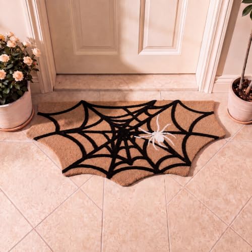 Halloween Spider Web Doormat Bat Shaped Faux Coir Welcome Mat - Indoor Outdoor