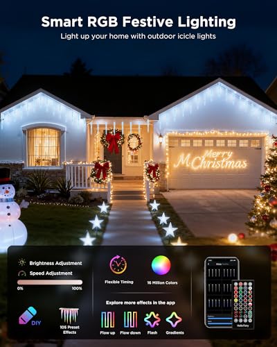 Smart Icicle Christmas Lights - Color Changing Outdoor LED 31.2ft - Variation of Smart Color