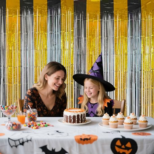 Black and Gold Foil Fringe Curtains Party Backdrop - 2 Pack, 3.3x6.6 ft, Variation: Black Gold